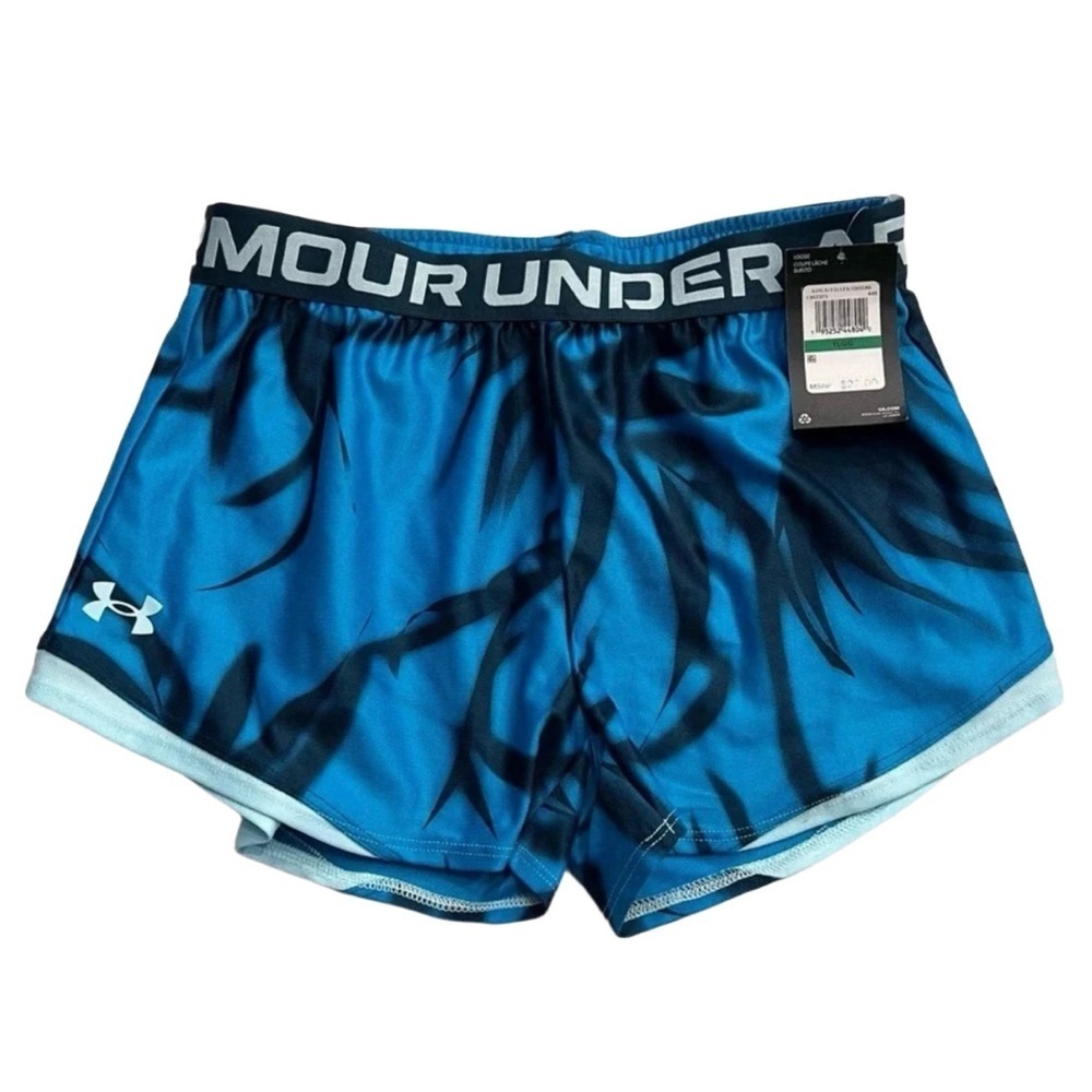 Under Armour Girls Athletic Shorts Blue Black Print | Size Large | NWT